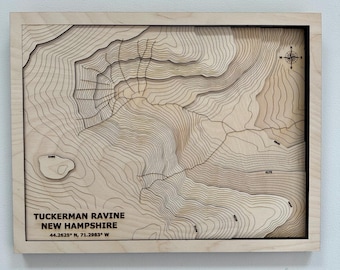 Tuckerman Ravine 3D wooden topographic map with ski runs - New Hampshire - Mount Washington