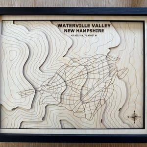 Waterville Valley New Hampshire 3D houten topografische kaart met skipistes