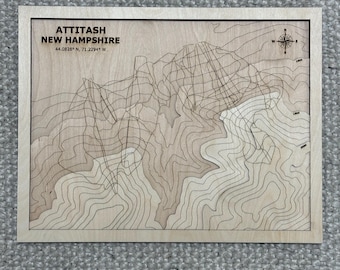 Attitash New Hampshire 3D wooden topographic map with ski runs