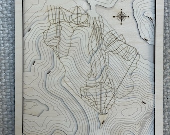 Cannon mountain New Hampshire 3D wooden topographic map with ski runs