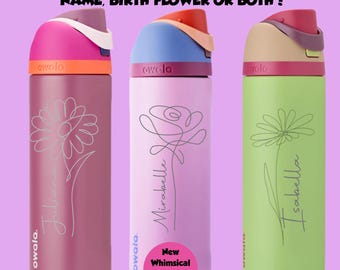 Personalized Authentic FreeSip Owala Water Bottle: Laser Engraved 24 oz Owala with Name or Birth Flower
