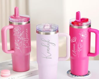 Personalized 30oz Tumbler w/ Flip Straw: Laser Engraved With Custom Name or Birth Flower
