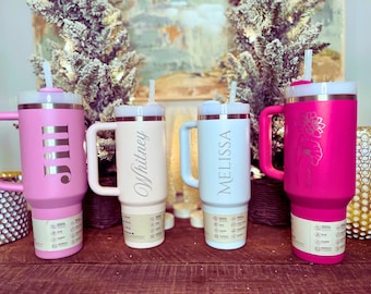 Personalized Laser Engraved Stanley Quencher: Custom Stanley with Name, Birth Flower, or Logo 14 oz , 20oz, 30oz, 40oz