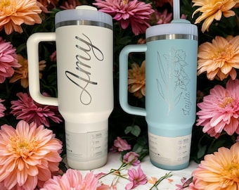 LASER ENGRAVED STANLEY Cup : Personalized with Name and/or Birth Flower