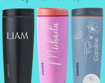Personalized Owala 20 oz. SmoothSip Slider Coffee Tumbler — Custom Engraved Stainless Steel Cup | Hot & Cold Insulated Travel Mug