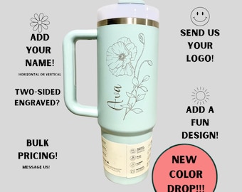 Personalized Stanley 30 or 40 oz Quencher Water Bottle: Custom Laser Engraved with Name or Birth Flower