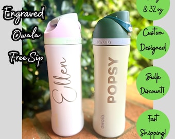 Custom Laser Engraved FreeSip Owala Water Bottle: 24 oz or 32 oz Owala with Name or Birth Flower