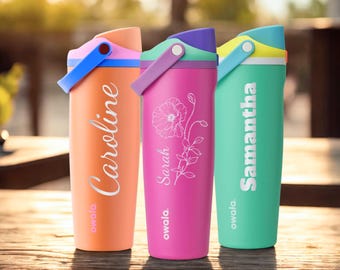 Personalized Owala FreeSip Sway Water Bottle 30 or 40 oz:  Custom Laser Engraved with Name or Birth Flower