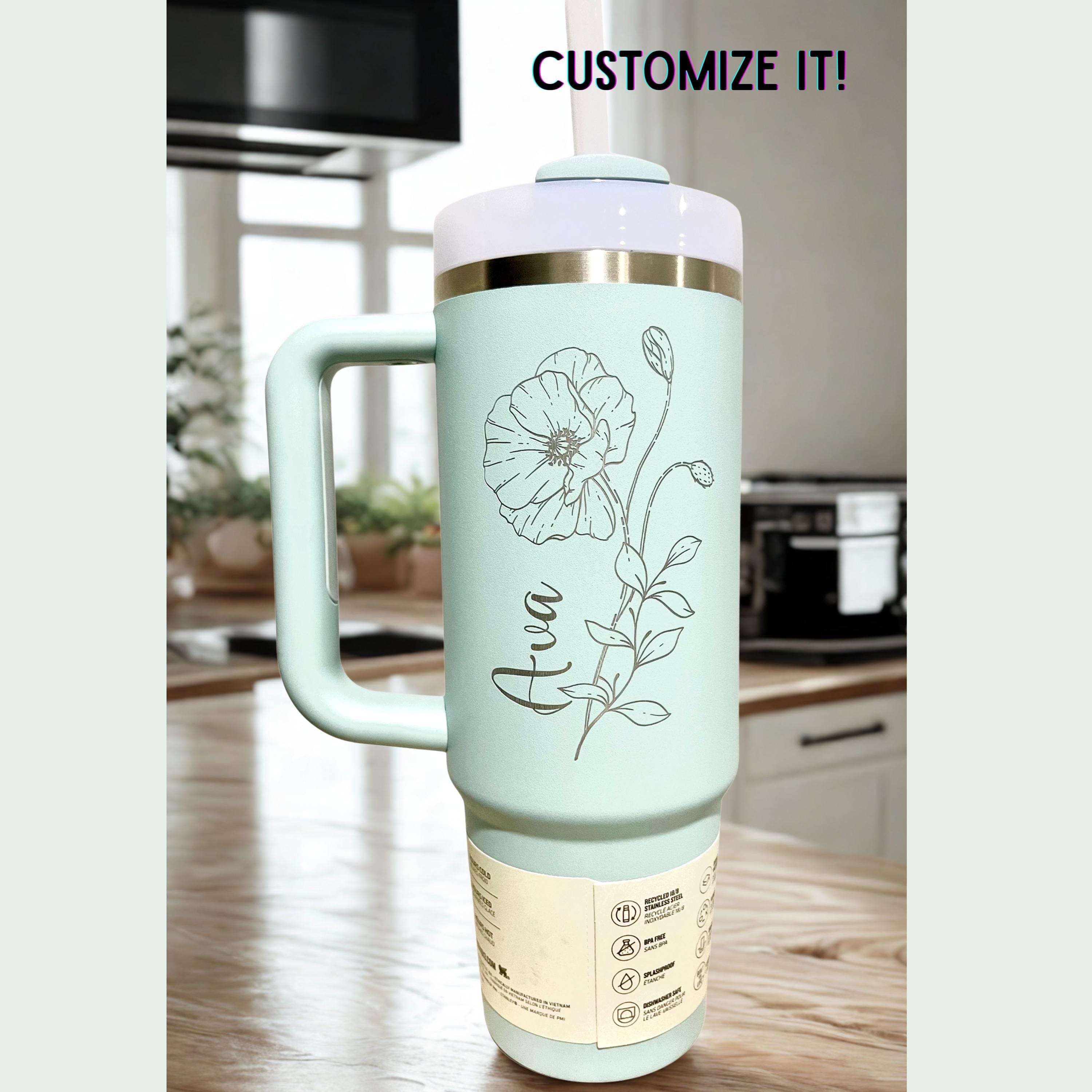 Personalized Stanley 30 Oz Quencher With Birth Flower Custom Laser