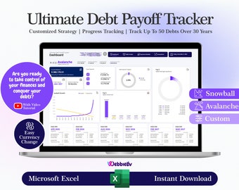 Debt Payoff Tracker: Snowball, Avalanche, Custom (Excel Template)