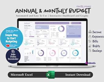 Pastel Budget Template: Annual & Monthly Excel Tracker