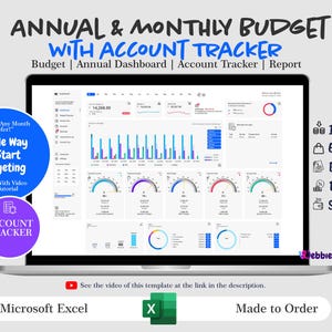 Jährliches und monatliches Budget, Account Tracker, Einnahmen- und Ausgaben-Tracker, Jahresbudgetplaner, Kalkulationstabelle, Gebühren, Rechnungen, Ersparnisse, Finanzen