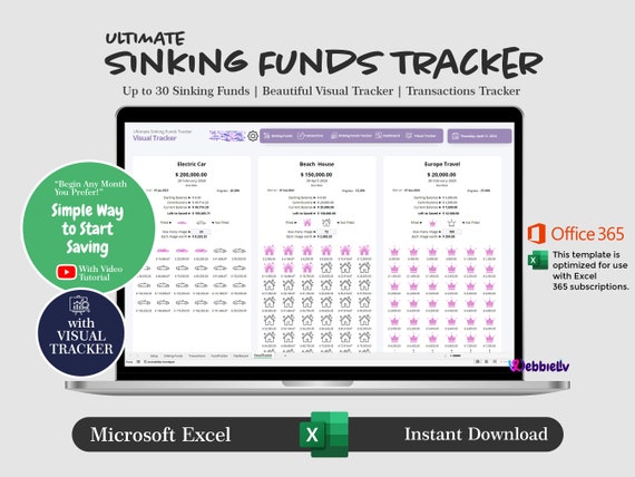 Sinking Funds Tracker: Excel Template, Savings Goals (Excel 365)