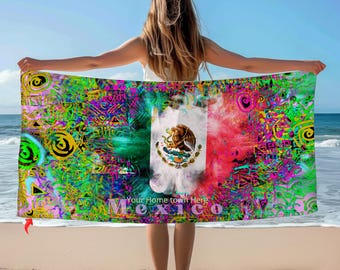 Toalla de playa mexicana, ropa de playa, bandera mexicana original en toalla