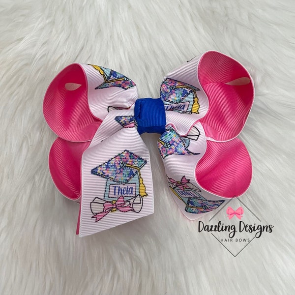 Kindergarten graduation hair bow - Graduation cap - diploma - custom - keepsake