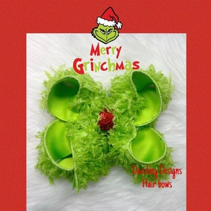 Grinch fuzzy hair bow