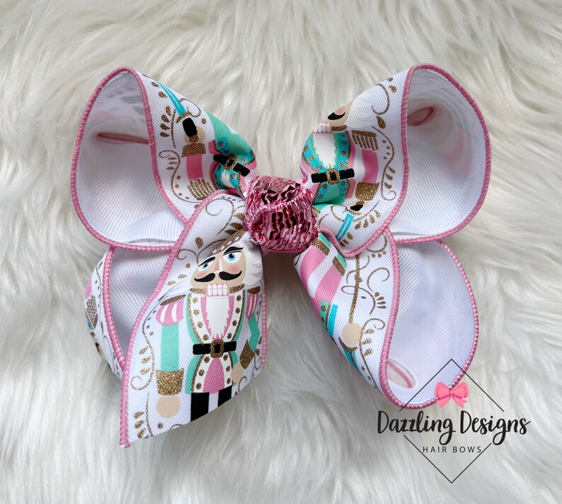 Nutcracker Hair Bow Toy Soldier White Pink Etsy