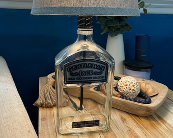 1.75L Gentleman Jack  Whiskey Bottle Table Lamp, desk accent light, home bar decor, pub lounge decor, man cave light, upcycle unique light