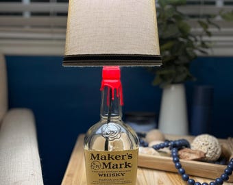 1L Maker's Mark Whiskey Bottle Lamp, desk accent light, home bar decor, pub lounge decor, man cave light, whiskey lover gift, Whiskey Light,