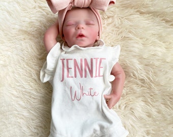 Custom baby girl coming home outfit, Personalized newborn romper bow set, Baby Shower Gift, Minimalist Baby outfit, Gift for baby girl