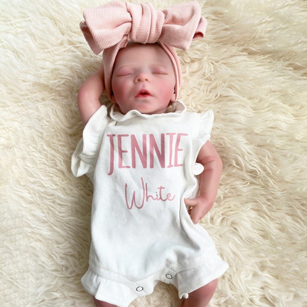 Custom baby girl coming home outfit, Personalized newborn romper bow set, Baby Shower Gift, Minimalist Baby outfit, Gift for baby girl