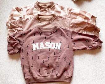 Matching Custom Puff Name Lightning Sweatshirt Bodysuit, Personalized Bubble Romper, Baby Shower Gift, Baby Birthday, Baby Christmas Gift