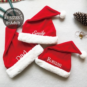 Chapéus de Papai Noel bordados personalizados, chapéus de Natal personalizados, chapéus combinando para a família, chapéu de Papai Noel exclusivo, traje de Natal, presente de Natal