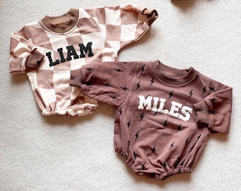 Matching Custom Puff Name Lightning Sweatshirt Bodysuit, Personalized Bubble Romper, Baby Shower Gift, Baby Birthday, Baby Christmas Gift