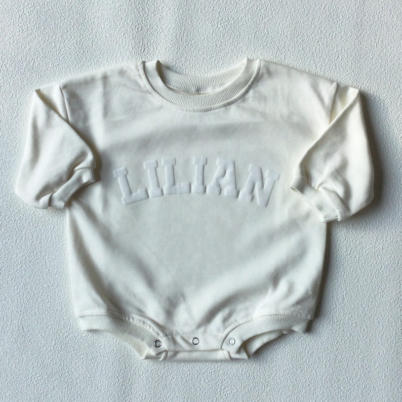 Custom Puff Name Baby Sweatshirt Bodysuit, Personalized Bubble Romper, Baby Shower Gift, Minimalist Baby Birthday, Baby Christmas Gift image 4