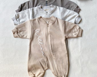Custom Puff Name Baby Sweatshirt Bodysuit, Personalized Bubble Romper, Baby Shower Gift, Minimalist Baby Birthday, Baby Christmas Gift