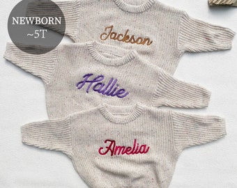 Custom Name Baby Embroidered Sweater, Personalized Knitted Sweater, Baby Shower Gift, Newborn Gift, Christmas Gift, Toddler Gift, Baby Gift