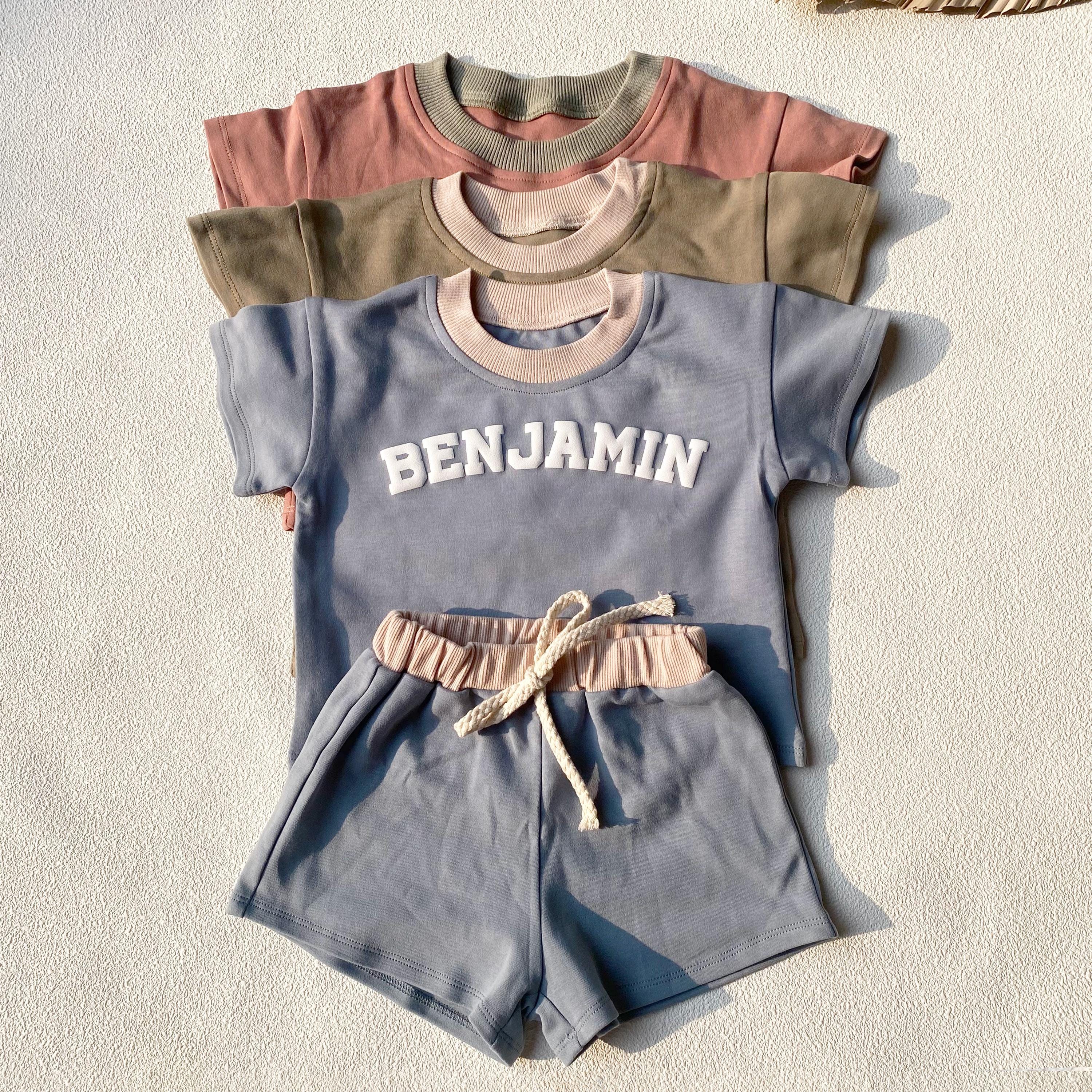 Custom Puff Name Baby Short Sleeve Tee and Shorts Set, Personalized Bubble Romper,Baby Shower Gift, Minimalist Baby Birthday,Christmas Gift
