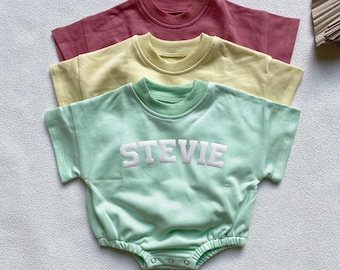 Custom Puff Name Baby Short Sleeve Shirt Bodysuit, Personalized Bubble Romper, Baby Shower Gift, Minimalist Baby Birthday, Christmas Gift