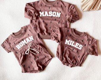 Matching Custom Puff Name Lightning Sweatshirt Bodysuit, Personalized Bubble Romper, Baby Shower Gift, Baby Birthday, Baby Christmas Gift