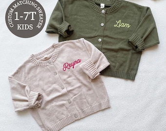 Matching Custom Embroidery Name Cardigan sweater, Personalized kids sweater, Baby Shower Gift, Kids Birthday, Kids Christmas Gift, Boy gift