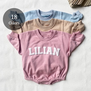 Custom Puff Name Baby Sweatshirt Bodysuit, Personalized Bubble Romper, Baby Shower Gift, Minimalist Baby Birthday, Baby Christmas Gift