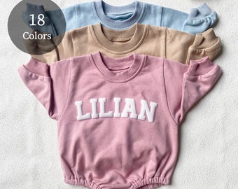 Custom Puff Name Baby Sweatshirt Bodysuit, Personalized Bubble Romper, Baby Shower Gift, Minimalist Baby Birthday, Baby Christmas Gift