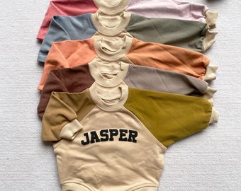 Custom Puff Name Baby Rainbow Sweatshirt Bodysuit,Personalized Bubble Romper, Baby Shower Gift, Minimalist Baby Birthday,Baby Christmas Gift
