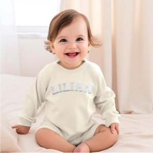 Custom Puff Name Baby Sweatshirt Bodysuit, Personalized Bubble Romper, Baby Shower Gift, Minimalist Baby Birthday, Baby Christmas Gift image 3