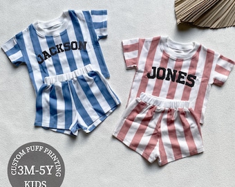 Custom Striped Baby Tee & Shorts Set, Baby Bubble Romper, Baby Shower Gift, Minimalist Baby Birthday or Christmas Gift