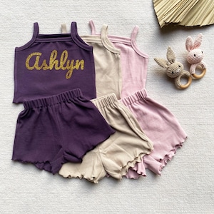 Custom Glitter Name Baby Short Sleeve Tee and Shorts Set, Personalized Bubble Romper,Baby Shower Gift, Girl clothes, Baby Girl Birthday Gift