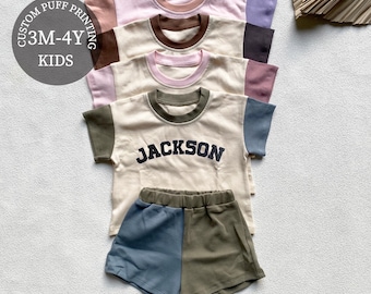 Custom Puff Name Baby Short Sleeve Tee and Shorts Set, Personalized Bubble Romper,Baby Shower Gift, Minimalist Baby Birthday,Christmas Gift