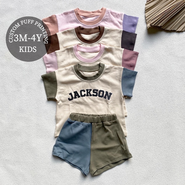 Custom Puff Name Baby Short Sleeve Tee and Shorts Set, Personalized Bubble Romper,Baby Shower Gift, Minimalist Baby Birthday,Christmas Gift
