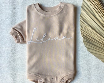 Custom Puff Name Baby Sweatshirt Bodysuit, Personalized Bubble Romper, Baby Shower Gift, Minimalist Baby Birthday, Baby Christmas Gift