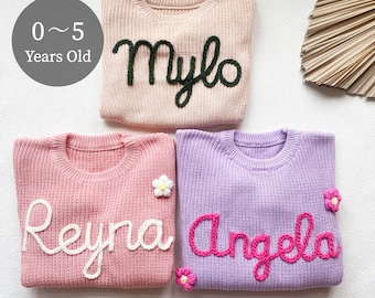 Custom Name Baby Hand Embroidered Sweater, Personalized Knitted Sweater, Baby Shower Gift, Newborn Gift, Kids Christmas Gift, Girl Gift