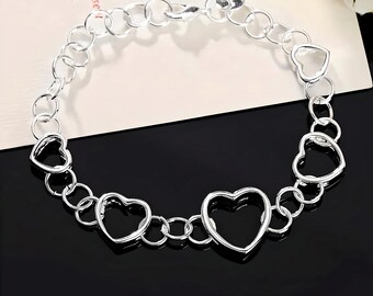 925 Sterling Silver Hearts Chain Bracelet