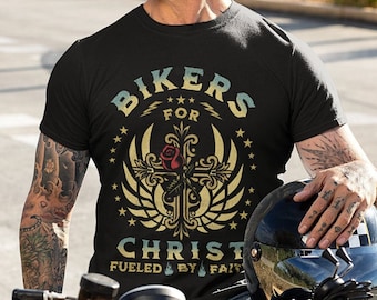 Bikers For Christ T-Shirt: Tattoo Cross, Religious Gift Tee
