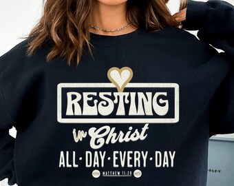 Retro 'Resting in Christ' PNG: 70s Christian Sublimation (Digital Download) Christian T-shirt Design