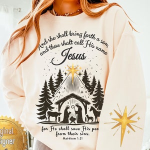 Jesus Christmas PNG, She Shall Bring Forth a Son PNG, O Come Let Us Adore Him, Nativity Scene PNG, Christian Christmas Png, Boho Jesus Png