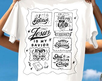 Jesus Is My Savior PNG: Retro Christian Shirt Design (Digital Download) Stamp Design Black and White